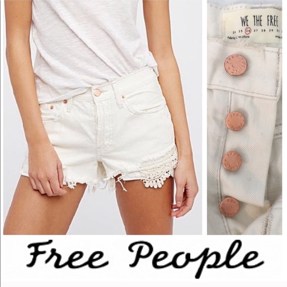 Free People Distressed Cutoff Off White Jean Short